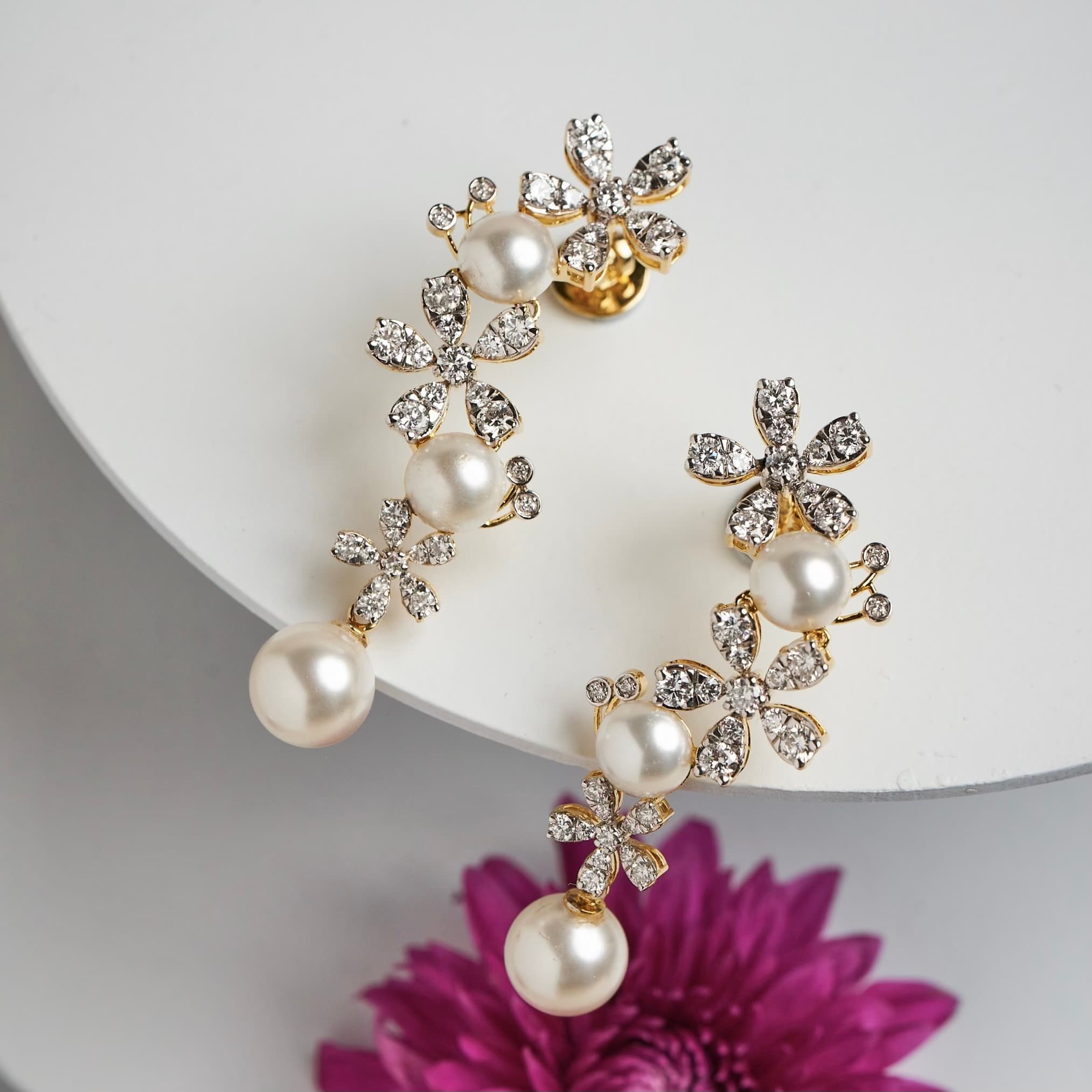 Pearl Bloom Trail Earrings hover